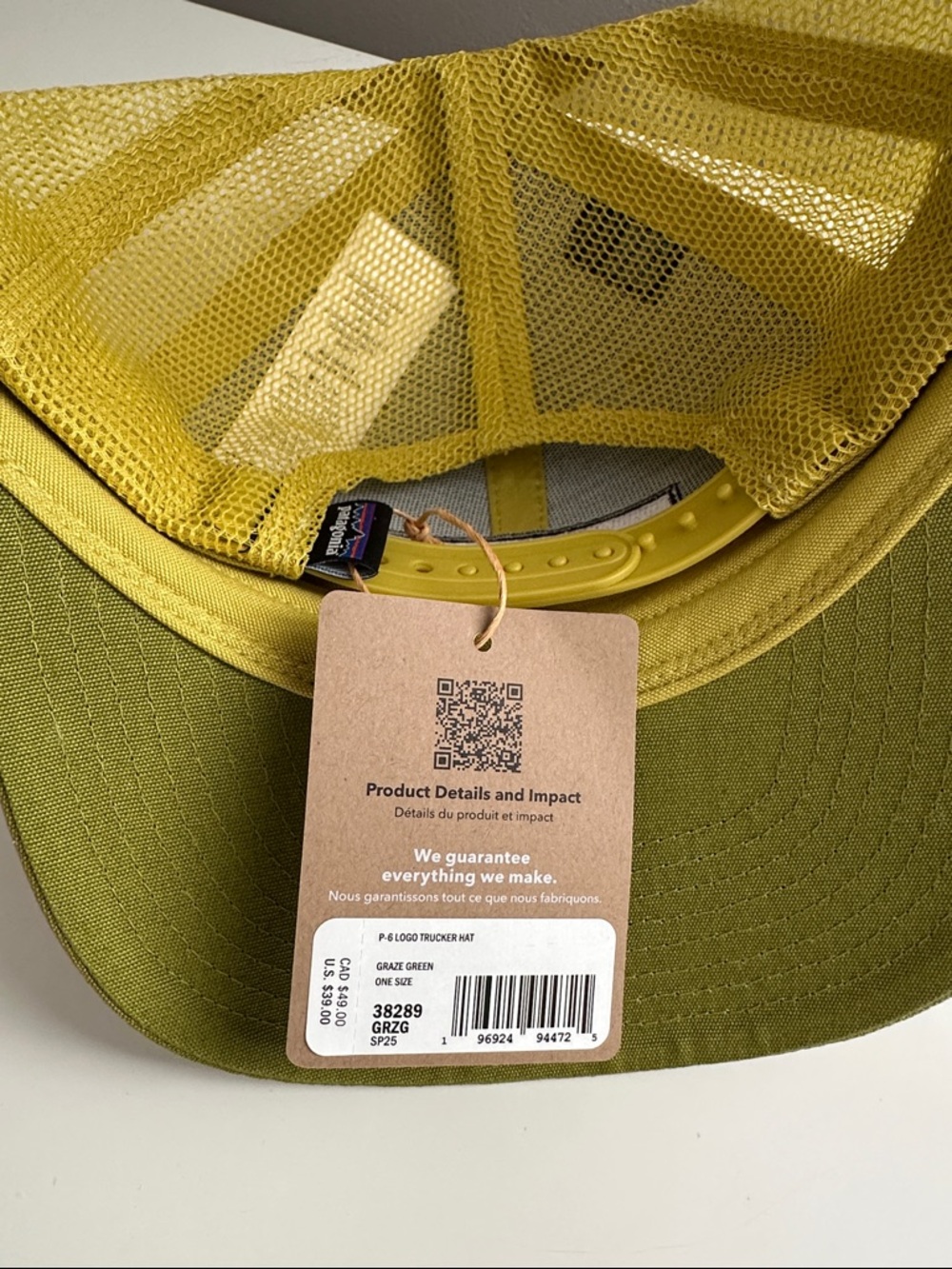 Patagonia Olive Green and Yellow Mesh Trucker Hat - Picture 4 of 4